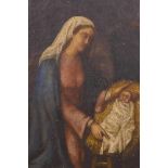 Portrait of the Madonna and Child, C19th oil on canvas laid on panel, housed in a good gilt