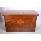 A C19th teak dome top blanket chest, with decorative cut dovetails, possibly Anglo-Indian, 38" x 22"