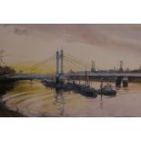 Alan Parr Linford, 'Winter Sunrise Albert Bridge', signed watercolour, 16" x 11"