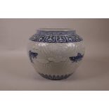 A Chinese blue and white porcelain vase with carp and lotus flower decoration, 6 character mark to