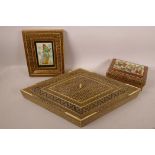 A sideli work rhombus shaped workbox with velvet lined interior, 18½" x 10", together with a