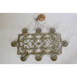 A painted and parcel gilt wrought iron hanging ceiling light, with ten branches, 23" x 38"