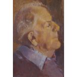 Allan Butler (British, late C20th), 'Ron Benham', monogrammed AB lower right and label verso, oil on