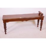 A C19th oak window seat, raised on turned supports, A/F, 12" x 42" x 18"