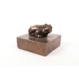 A Chinese bronze seal with a fo dog knop, 2½" x 2½"