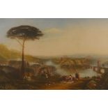 John Carlton Webb, classical Palladian landscape, aquatint, blind stamped and pencil signed, 1825,
