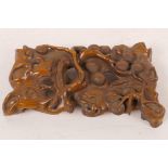 A Chinese carved rootwood stand decorated with fungus, 6" x 3"