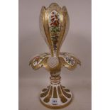 A C19th Bohemian glass centrepiece with integrated vase, gilt and enamel decoration, hand painted
