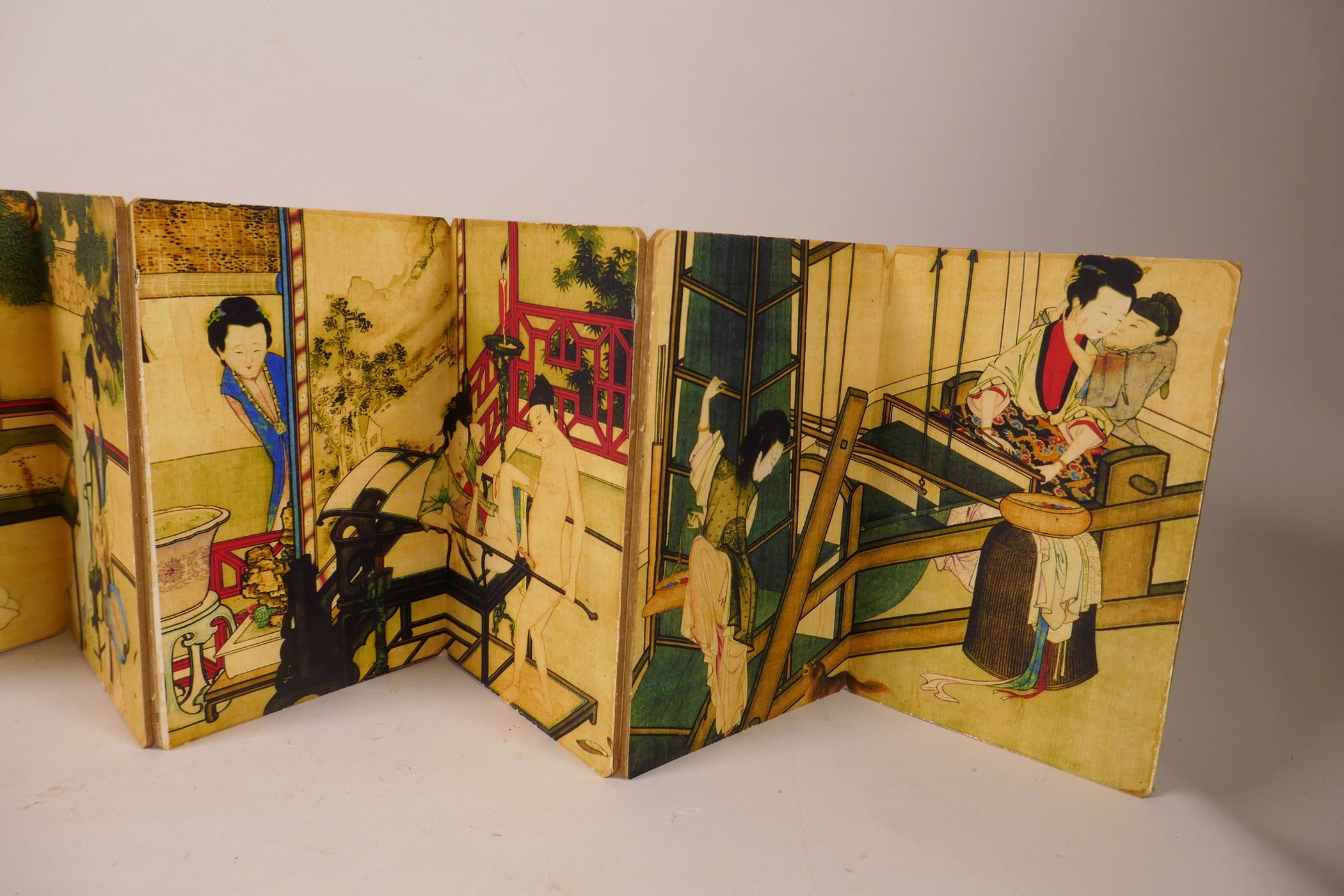 A Chinese printed concertina book depicting erotic scenes 4½" x 7½" - Image 2 of 5