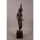 A Thai bronze of a dancer, with verdigris patina, 16" high