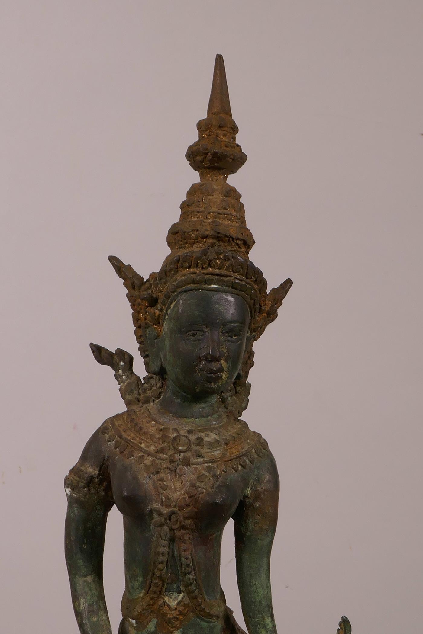 A Thai bronze of a dancer, with verdigris patina, 16" high - Image 2 of 3