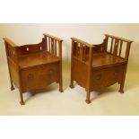 A pair of late C19th oak Arts and Crafts commodes, possibly for Liberty and Co, 22" x 18" x 26"