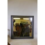 A large industrial steel framed wall mirror, 48" x 48"