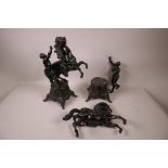 A pair of lacquered spelter marley horses, A/F, 13" high