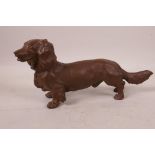 A Meissen Böttger Steinzeug terracotta dachsund, 9½" long