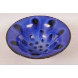 A Chinese blue glazed kiln pottery rice bowl with petal decoration, 5¼" diameter