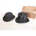 A top hat, bears label Bennets London, Hope Brothers of Regent St. London W. and a bowler hat by