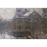 C20th English School, St Paul's(?) under snow, modern British, unsigned and unframed, oil on