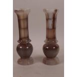 A pair of contemporary sectional agate candlesticks, 5¾" high