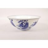 A Chinese blue and white porcelain bowl decorated with the Eight immortals, 6 character mark to