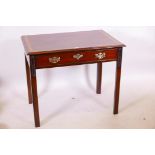 A Georgian mahogany side table with a single drawer and banded top, 33" x 22" x 28" high