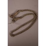 A Chinese white metal chainlink necklace with dragon head decoration to clasp, 26" long