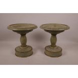 A pair of green marble tazza with bronze mounts, 7½" high x 7" diameter