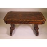 A good C19th rosewood library table with two frieze drawers and inlaid panels and borders