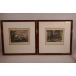 A pair of hand coloured engravings, scenes from the British-American war of 1812, the 'Battle of