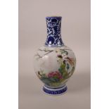 A Chinese polychrome enamelled porcelain vase decorated with Asiatic birds amongst flowers, seal