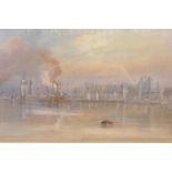 Thomas Hart, shipping port at dusk, signed watercolour, 9½" x 14"