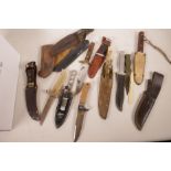 A collection of eleven sheath knives, fishing knives etc, longest 10"