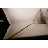 A Hardy Bros vintage folding landing net with wood handle, 45" long