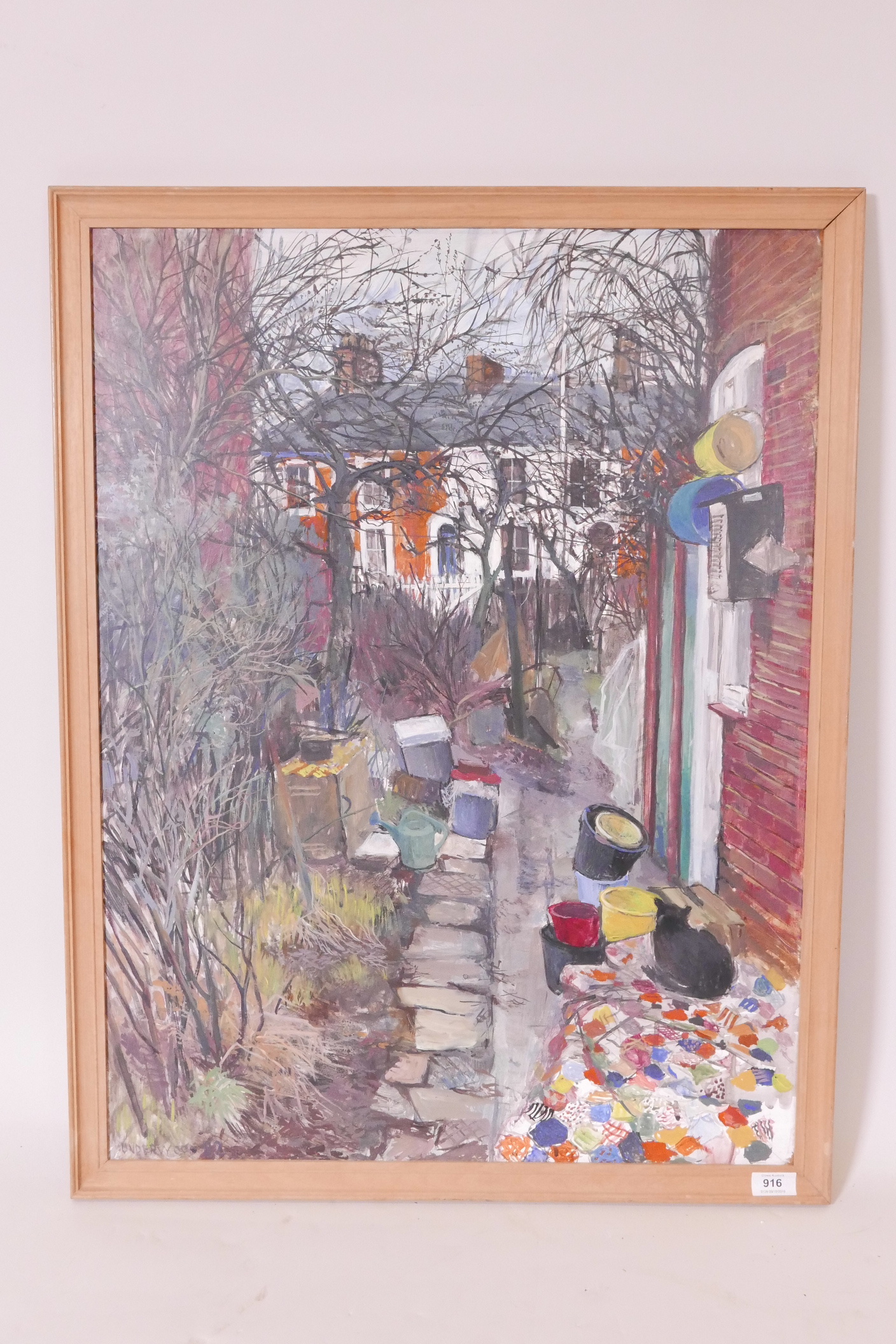 Geoffrey Underwood, back garden, Rugby, acrylic on board, signed and dated 82, 24" x 31" - Image 2 of 3