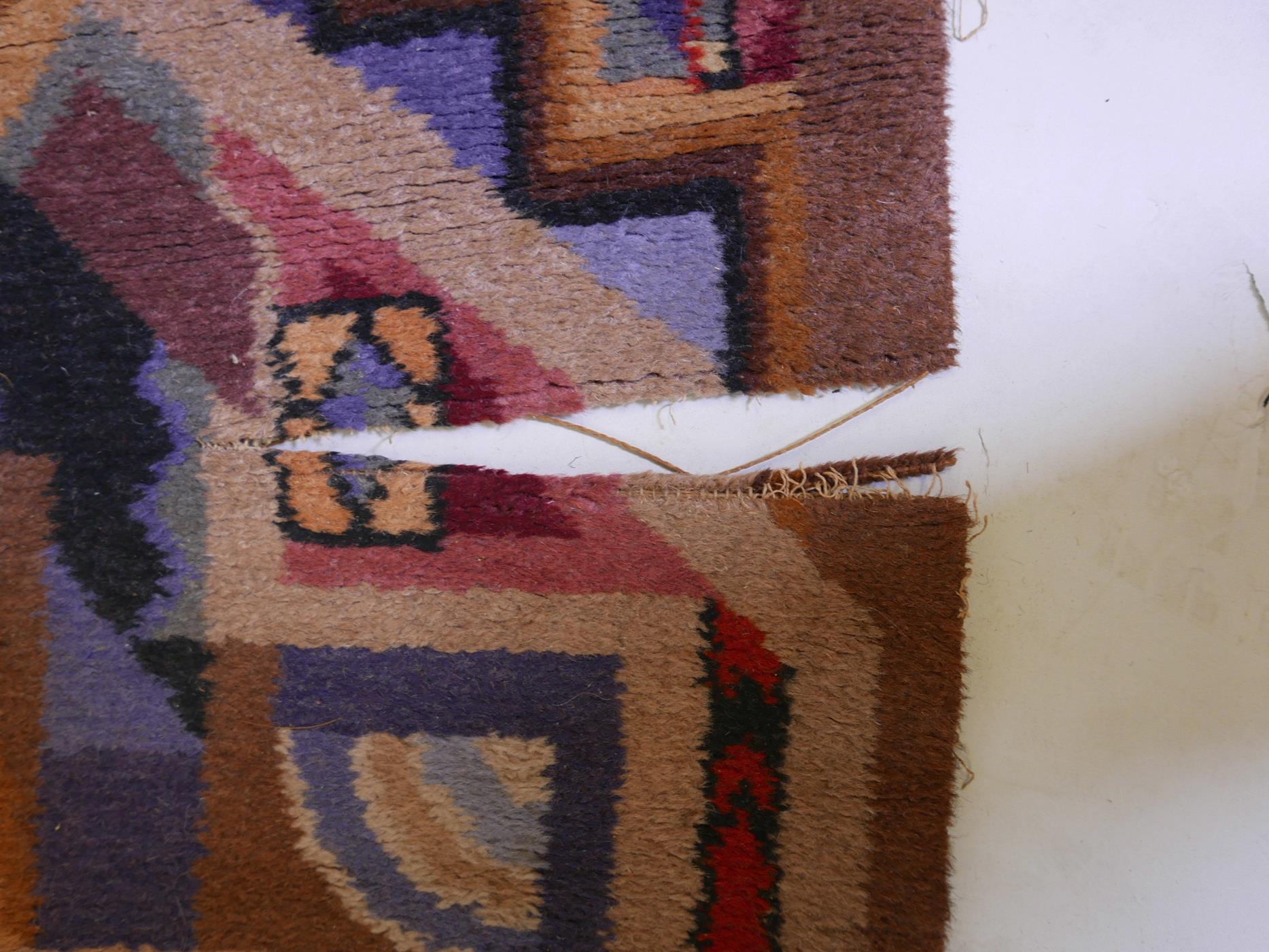 An Art Deco Bauhaus style woollen rug, 50" x 27", A/F - Image 4 of 4