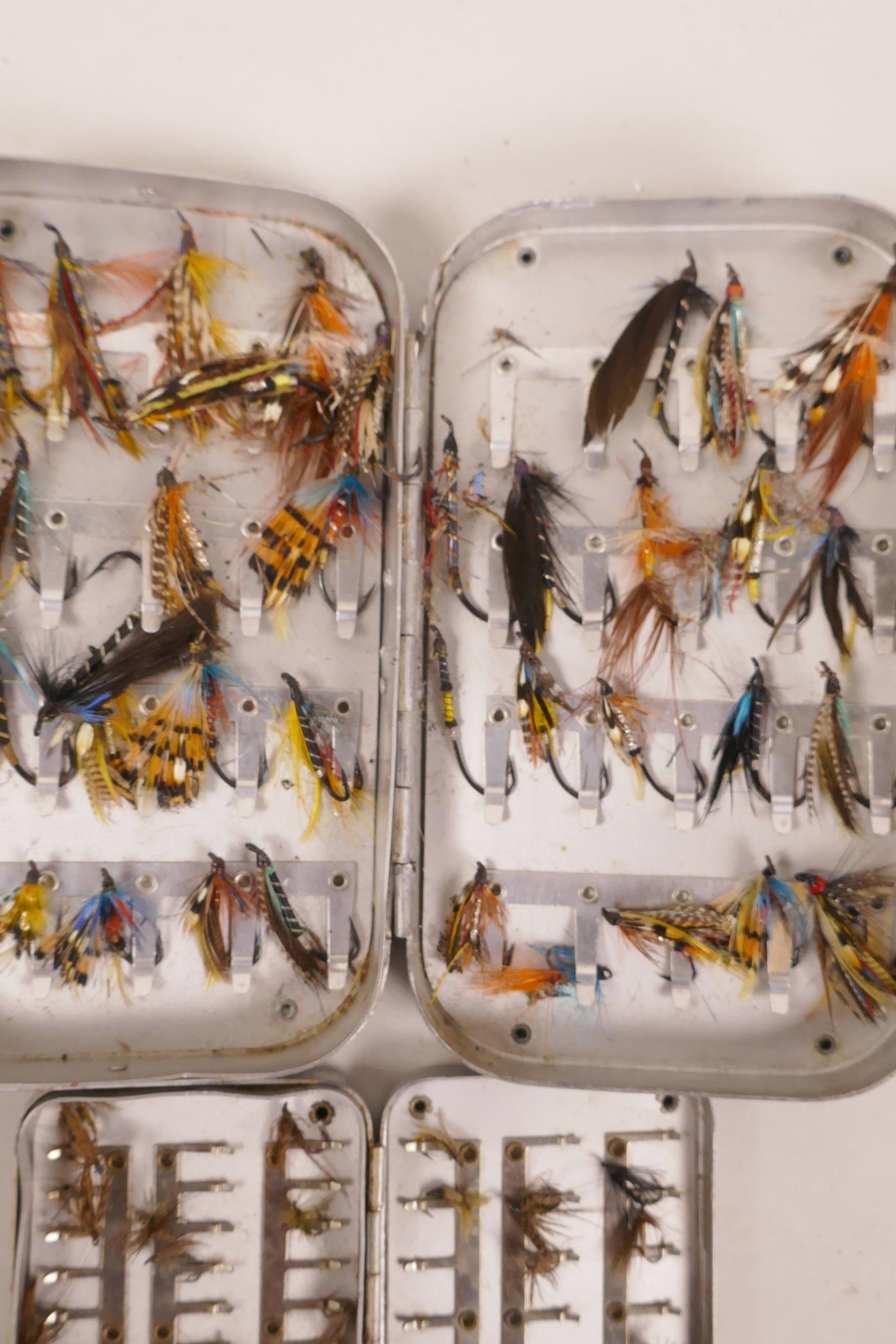 A Hardy Bros aluminium fly tin containing many flies, together with a smaller similar box by the - Image 4 of 6