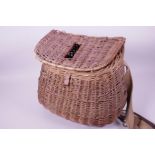 A vintage woven wicker fishing basket, 11" wide