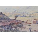 Lt Colonel WEH Condon, Kaniguram, Waziristan, 1937, watercolour, signed, with associated labels