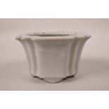 A Chinese white/cream glazed pottery planter, 5" x 4", 3" high