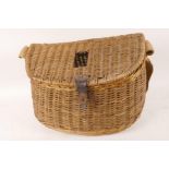 A vintage woven fishing basket/creel, 12" wide