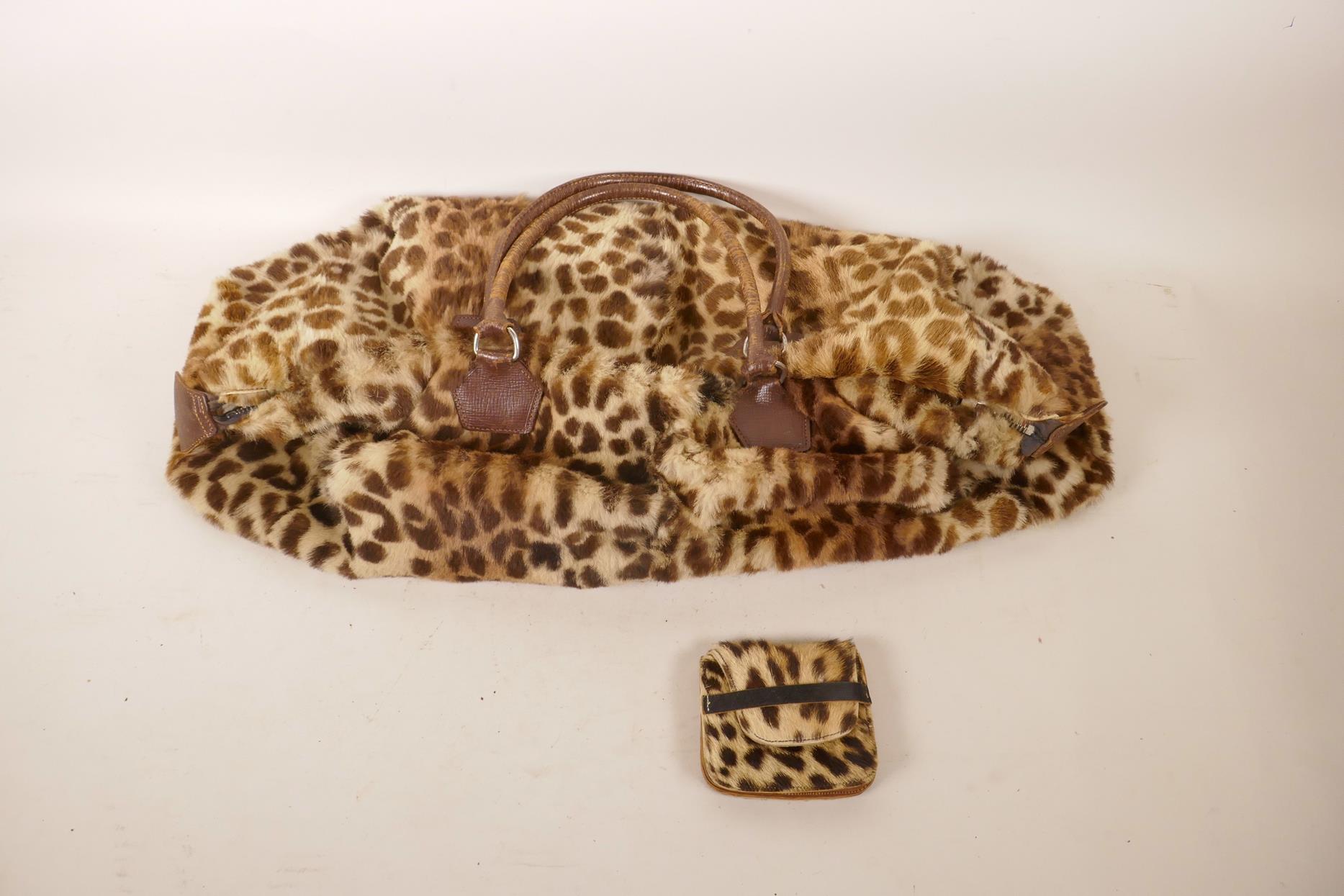 A vintage leopardskin handbag and purse