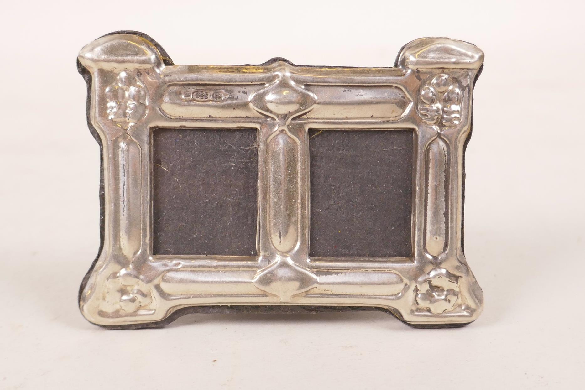 A 925 silver twin picture frame, 3" x 2"