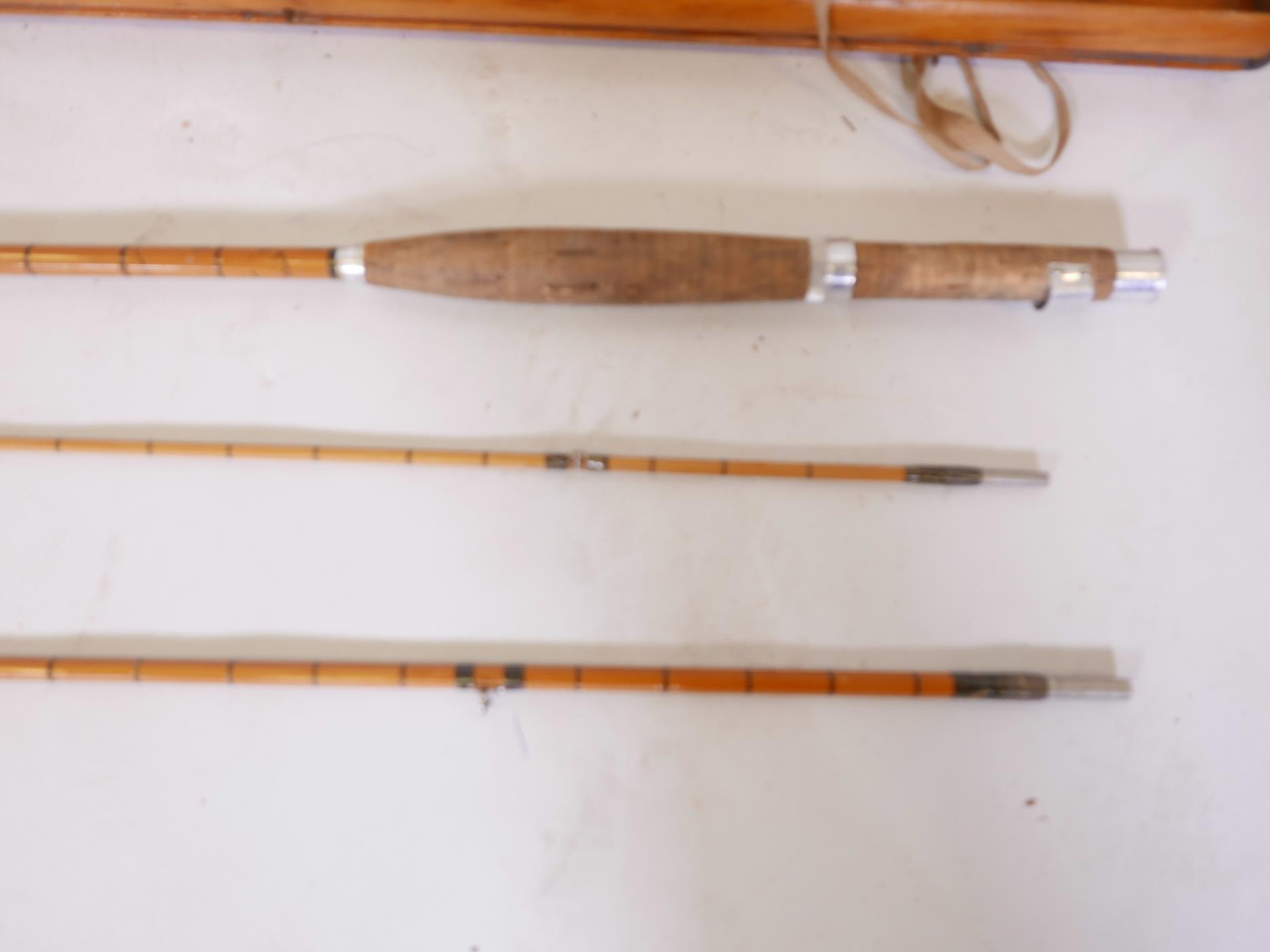 A Hardy Bros split cane three section fly fishing rod by Mark Palakona in a wooden case and original - Image 3 of 6