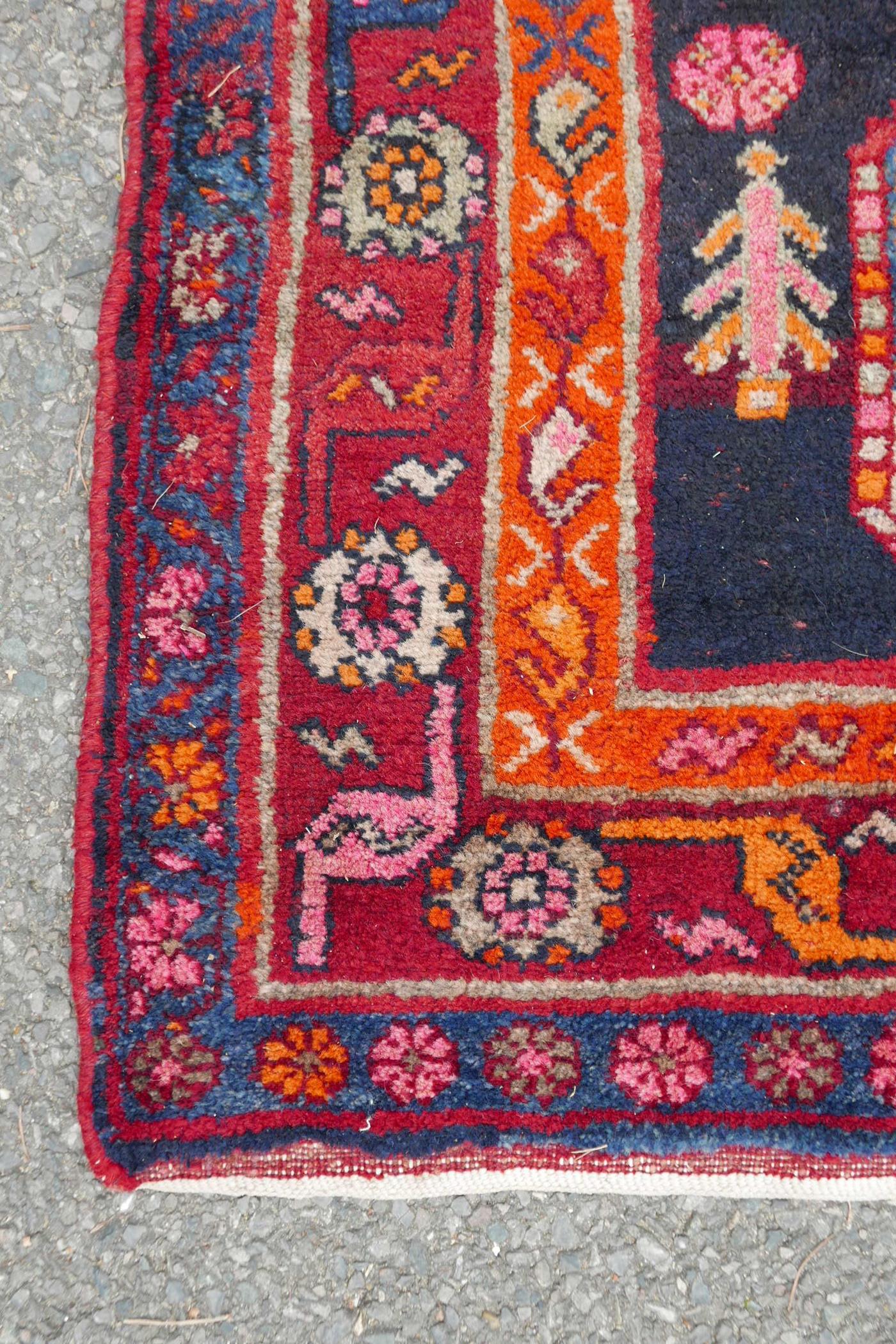 A red and blue ground Persian wool runner decorated with stylised birds and medallions, 46½" x 98" - Image 10 of 12