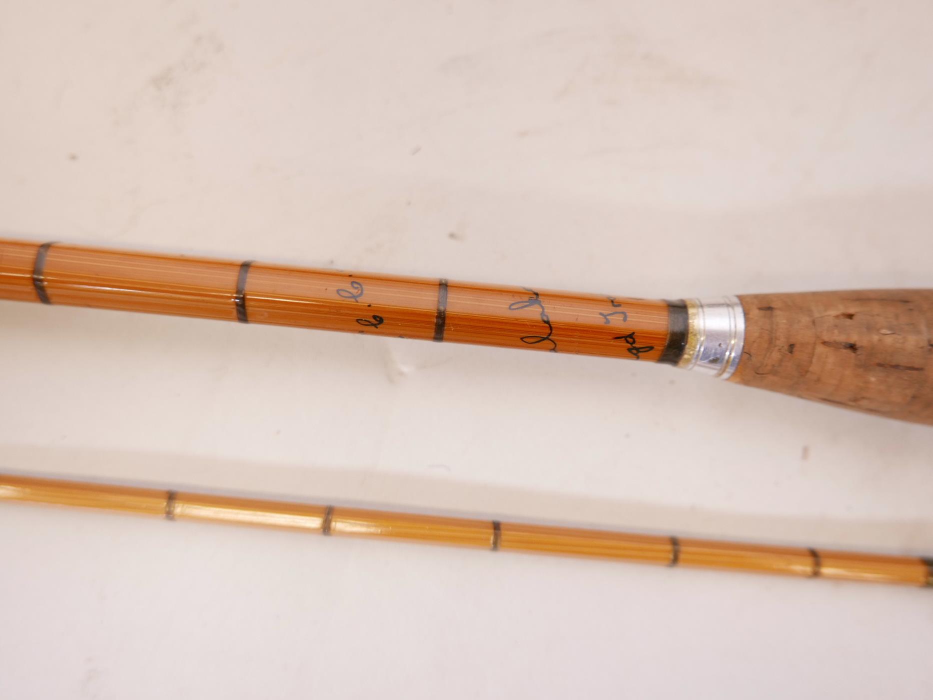 A Hardy Bros split cane three section fly fishing rod by Mark Palakona in a wooden case and original - Image 5 of 6