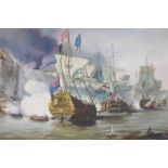 B. Reilly (C20th), military tall ships, signed lower right, oil on board, 20" x 30"