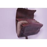 A C19th English leather fishing fly pouch, 6" x 4" x 2"