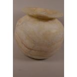 An alabaster lamp jar, 10½" high, 11" diameter, A/F