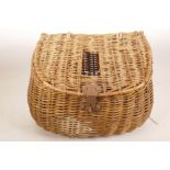 A C19th woven fishing basket/creel 14" wide