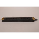 A Chinese ebonised carved and pierced wood incense holder, cased, 8½" long